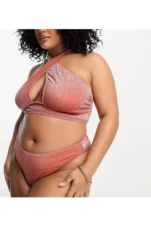 South Beach Exclusive halter wraparound bikini top in rust metallic