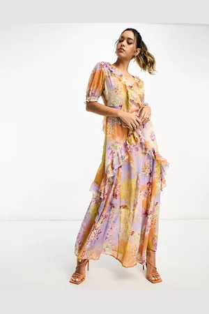 River Island Floral frill detail maxi dress in