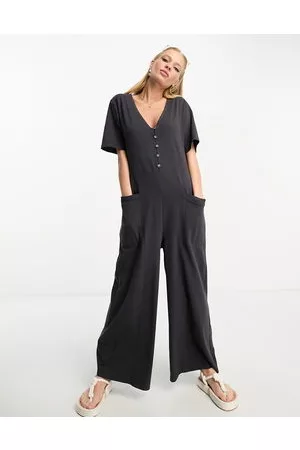 ASOS Women Jumpsuits - Jersey button front chuck on jumpsuit in washed