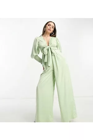 Collective The Label Women Jumpsuits - Exclusive plunge front wide leg jumpsuit in sage