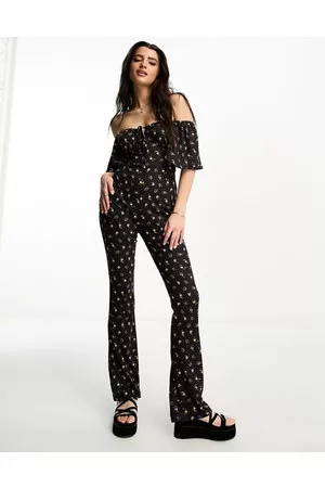 ASOS Women Jumpsuits - Jersey fluted sleeve jumpsuit with flare leg in ditsy floral