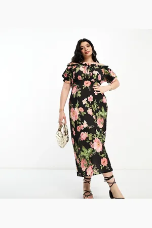 ASOS ASOS DESIGN Curve milkmaid square neck midi dress with tie front neck in rose floral