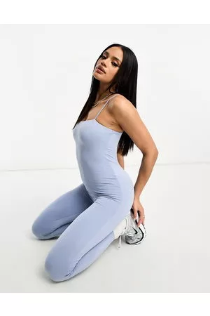 ASOS Women Jumpsuits - Strappy soft touch unitard jumpsuit in chambray