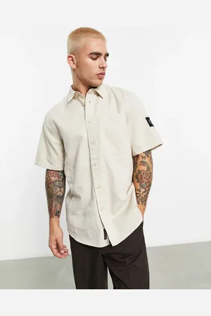 Calvin Klein Linen short sleeve shirt in beige