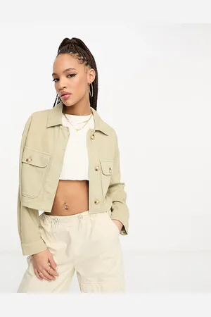 Stradivarius Linen look utility jacket in khaki