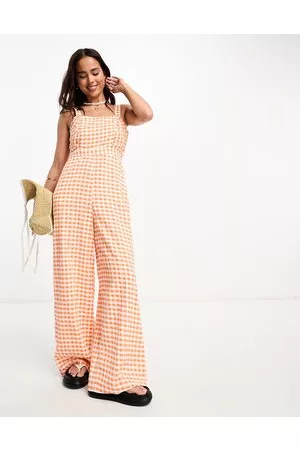 Monki Women Jumpsuits - Square neck jumpsuit with front ruching in gingham