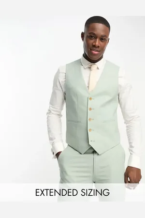 ASOS Super skinny linen mix waistcoat in sage