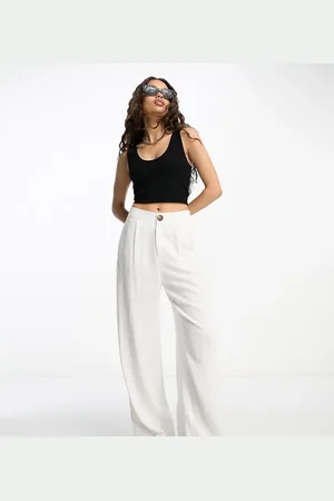 ASOS ASOS DESIGN Petite linen relaxed trousers in ivory
