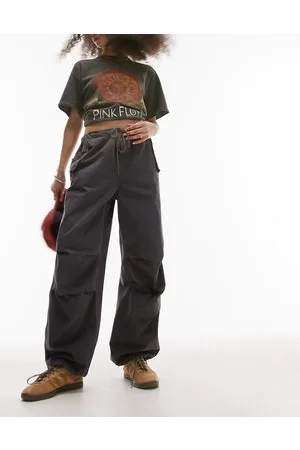 Topshop Super oversized cotton parachute cargo pants in charcoal