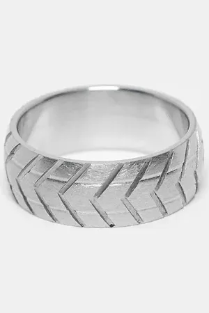 ASOS Waterproof stainless steel band ring with tire texture in tone