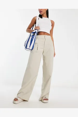 In The Style X Gemma Atkinson high waist wide leg trouser in beige