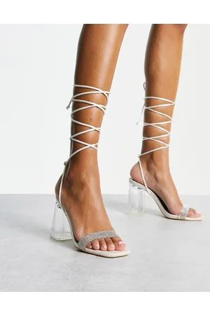 Truffle Collection Tie Leg Stiletto Heeled Sandals with Square Toe in Black - ASOS Outlet