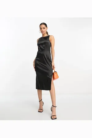 Urban Threads Satin midi dress with slit in