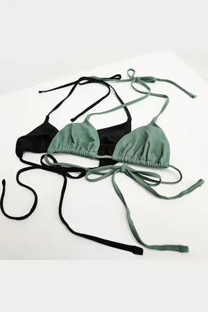 Weekday Cala triangle bikini 2 pack in black & khaki grey exclusive to ASOS