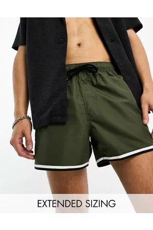 ASOS Men Swim Shorts - Swim shorts in short length with cargo pocket and contrast binding in khaki