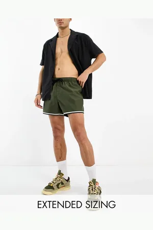 ASOS Swim shorts in short length with cargo pocket and contrast binding in khaki