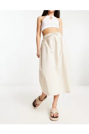 Native Youth Linen drawcord midaxi skirt in ecru