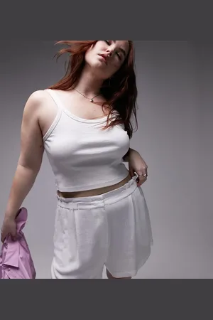 Topshop Curve high waist smart linen short in