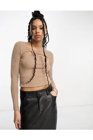 Urban Threads ribbed crop top with keyhole in black