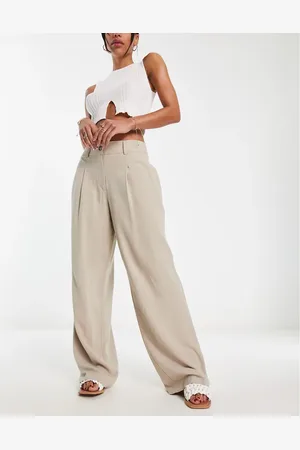 Miss Selfridge High waist wide leg linen trouser in stone