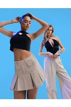 ASOS Pleated chino mini skirt in stone