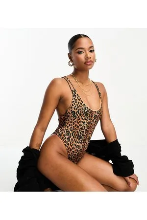ASOS 4505 Petite swimsuit with back detail in mono animal print