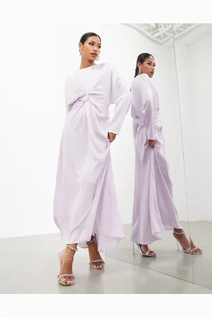 ASOS Satin twist detail long sleeve maxi dress in pale lilac