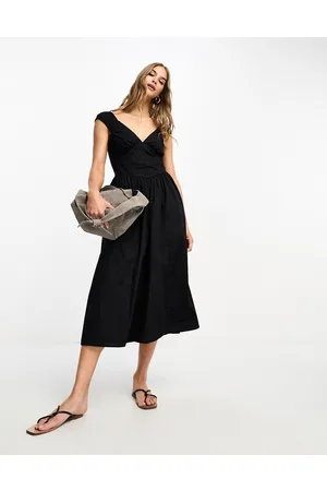 Abercrombie & Fitch Puff strap corset detail midi dress in