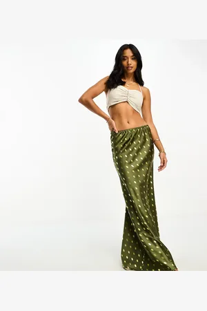 Never Fully Dressed Petite gold fleck satin maxi skirt in khaki