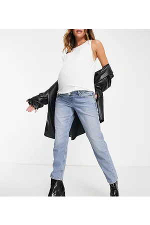 River Island Slim mom jean with rips in medium denim