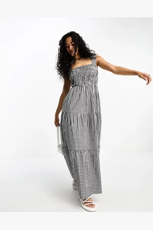 Esmée Esmee Exclusive shirred waist maxi summer dress in black and white gingham