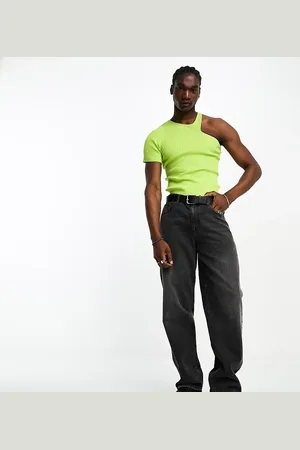 COLLUSION Knitted one shoulder top in rib in lime