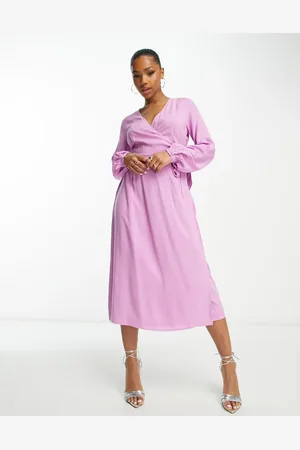 Y.A.S Y.A.S selma long sleeve v neck wrap midi dress in lilac