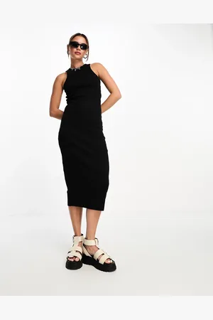 JJXX Ribbed racer neck midaxi dress in