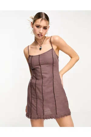 Motel strap detail slinky cowl neck mini dress in steel grey