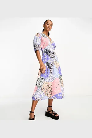 Influence Petite V neck midi dress in patchwork floral
