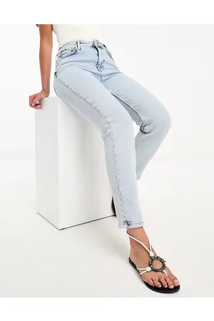 River Island High rise slim mom jean in light