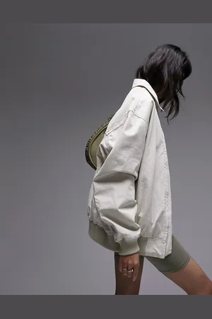 Topshop Oversized cotton collar bomber jacket in stone