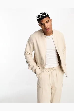 ASOS Co ord oversized linen bomber jacket in stone