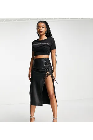 Faux Leather Tie Wrap Midi Skirt