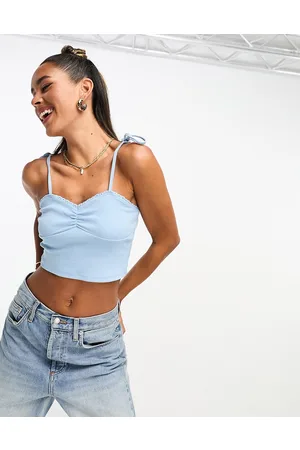 ASOS DESIGN racer crop top with seam detail in rib in grey marl