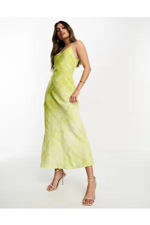 AllSaints Bryony Estrella satin midi dress in lime