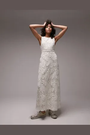 Topshop Premium embroidered cut out back maxi dress in ivory