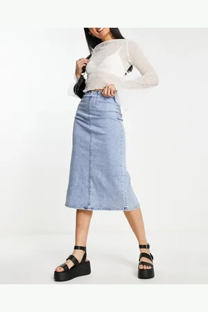 Stradivarius Denim tube skirt in light