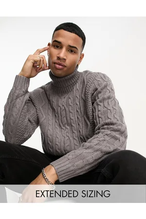 ASOS Cable knit roll neck jumper in charcoal