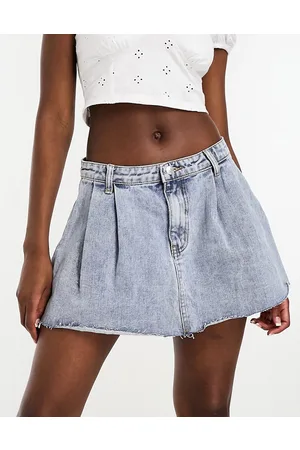 New Look Pleated denim mini skirt in mid