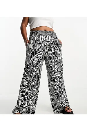 Simply Be Shirred waist wide leg trousers in black zebra print