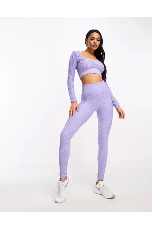 Stradivarius seamless ribbed top and legging set in lilac