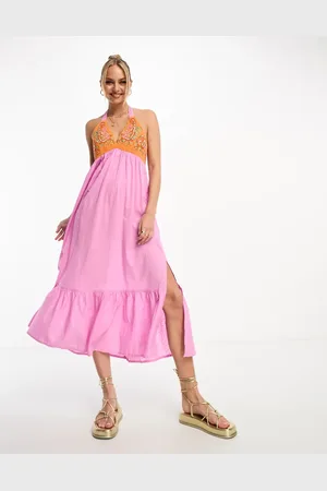 VERO MODA Embroidered bodice maxi dress in orange and