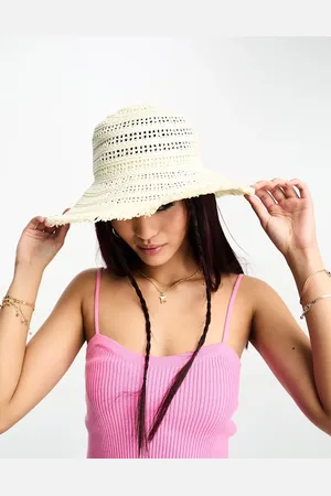 Threadbare Straw hat with frayed edge detail in natural